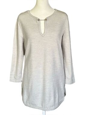 Tory Burch Merino Wool V-Neck Gold Chain Long Sleeve Tunic Sweater Sz Medium